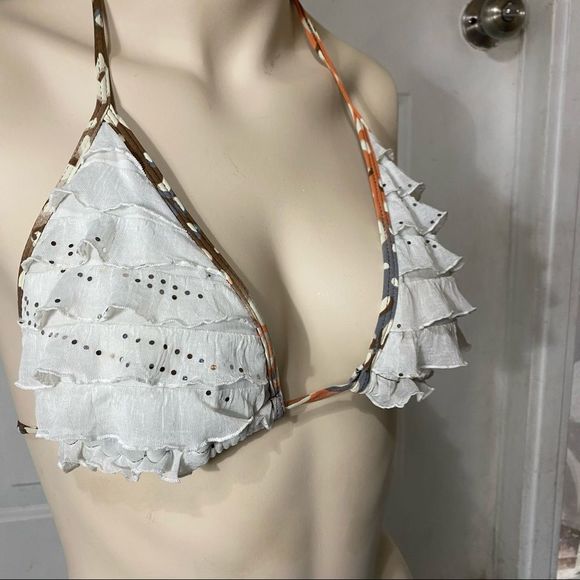 Brazilian String Bikini Cheetah Ruffled Lg - Picture 3 of 11